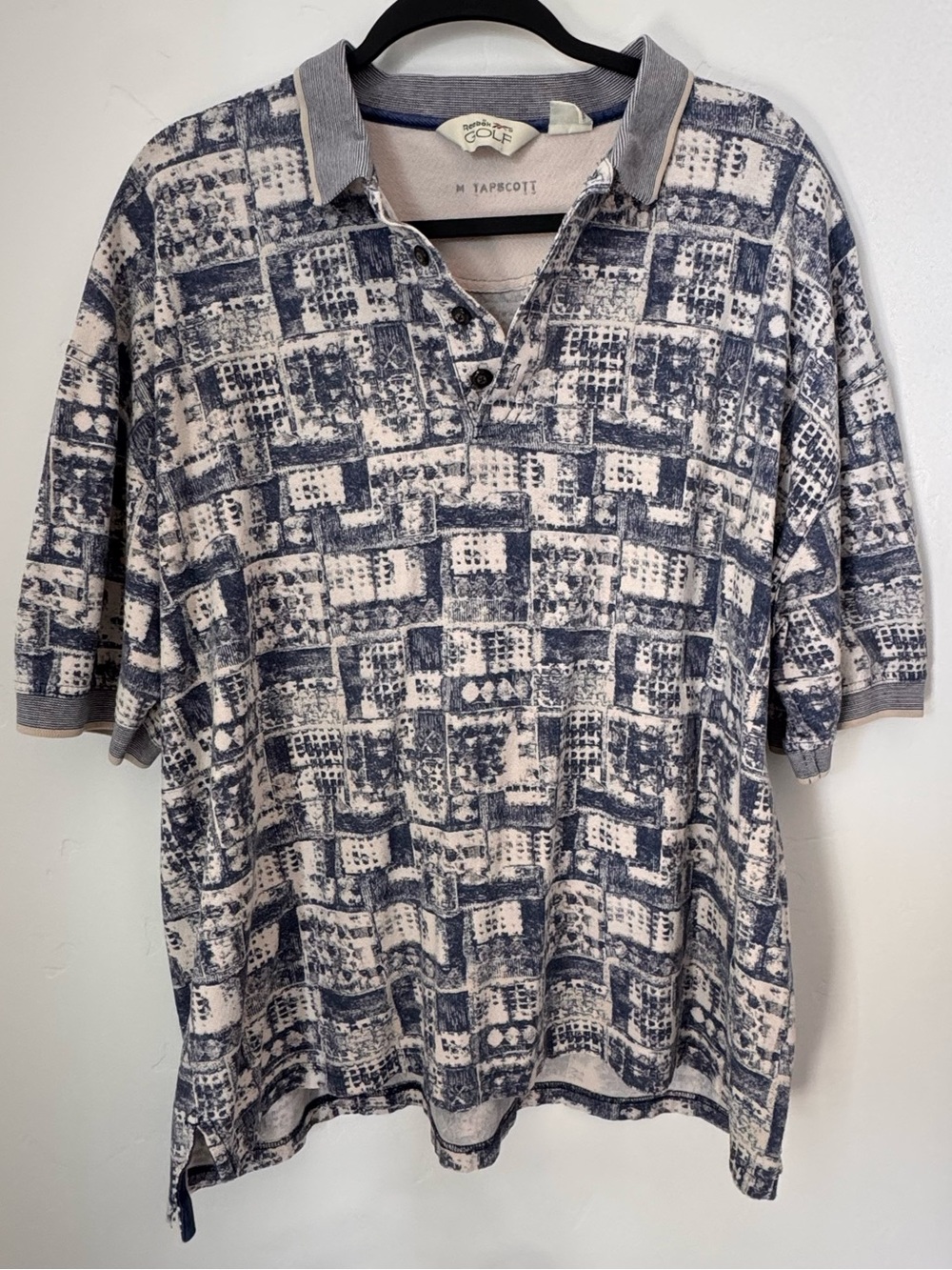 VTG 90s Reebok Golf AOP Geometric Polo Shirt Abstract Retro Gorpcore Dadcore XXL